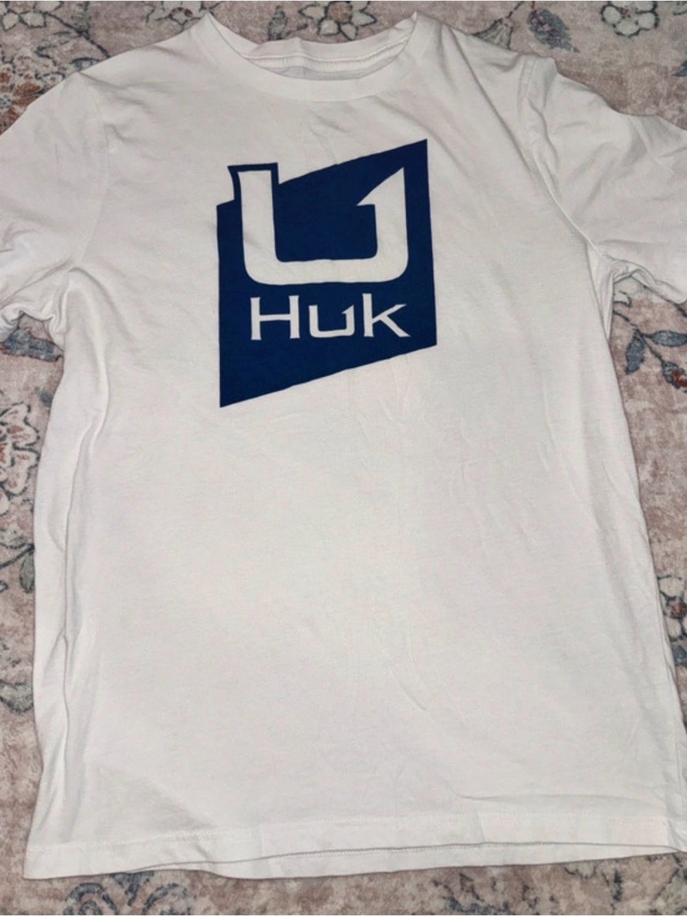 Huk Boys White Short-Sleeve Tee with Blue Logo YL